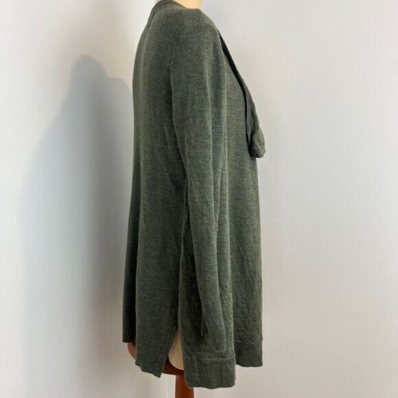 Cynthia Rowley Women's Medium Green Extra Fine Merino Wool Open Front Cardigan - Picture 2 of 10